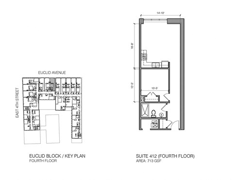 Floor plan for 1 bed, 1 bath, 685 sqft